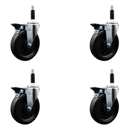 Service Caster 6'' Phenolic Swivel 7/8'' Expanding Stem Caster Set with Brake, 4PK SCC-EX20S615-PHS-PLB-78-4